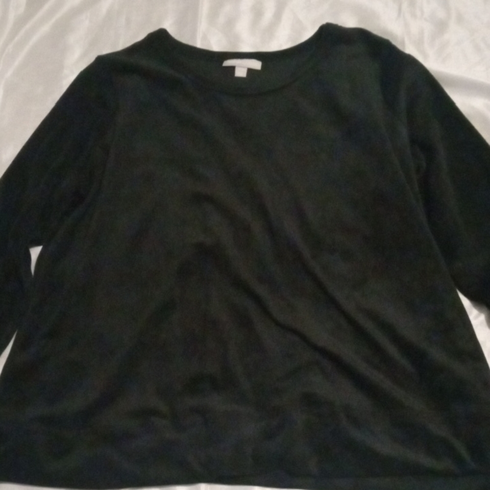Woman Within Elegant Black Scoop Neck Long SleevSweater Size 18/20 L Faux Velvet